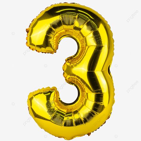 3 Balloon Number, Number 3 Balloon, Number Clipart, Event Countdown, 3 Balloon, 2nd Birthday Party For Girl, Golden Number, Diy Photo Book, Number Drawing