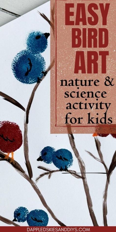 This simple art project using craft sponges allows kids to paint birds and learn cool science and nature facts in the process. Click to check it out! Winter Birds Art for Kids / Blue Bird Art for Kids Winter Birds Craft For Kids, Preschool Bird Crafts, Bird Art Projects, Bird Art For Kids, Winter Bird Art, Paint Birds, Nature Facts, Birds For Kids, Bird Craft