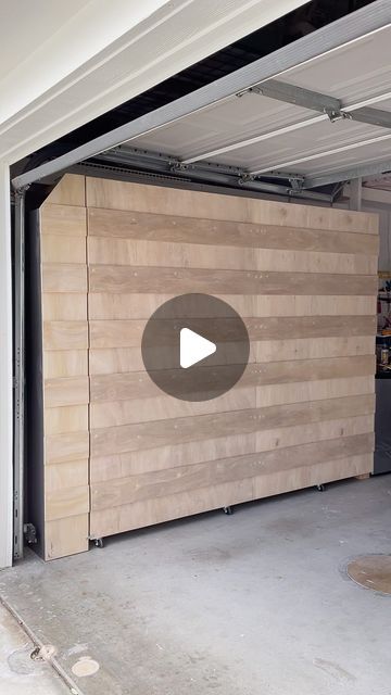 Sliding Door Garage Storage, Garage Storage With Doors, Garage Hidden Storage, Garage Wall Storage Diy, How To Hide Garage Door From Inside, Garage Sliding Door Storage, Close Garage Ideas, Tiny Garage Ideas, Diy Folding Chair Storage