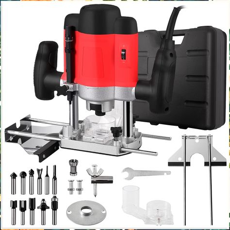 JUSTOOL 220V Router Tool Set 1200W Electronic Wood Router Variable Speed Power Planer Tool Router Tools for Woodworking with Carrying Case, 12PCs Cutter Set, Parallel Guide, Dust Collection Adapter Router Techniques, Tools For Woodworking, Router Tool, Plunge Router, Router Projects, New Project Ideas, Router Bit Set, Router Woodworking, Wood Router