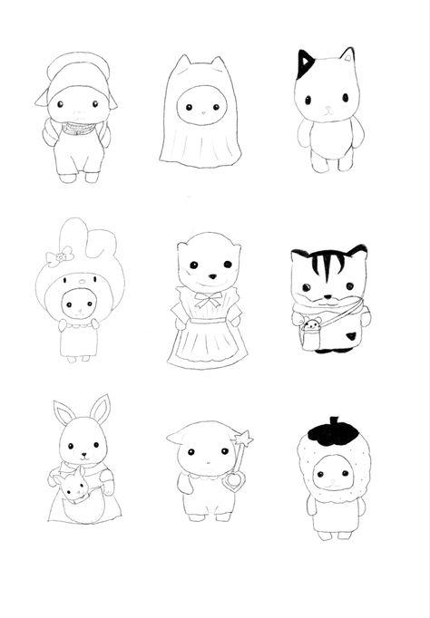 Calico critters sylvanian families tattoo flash Calico Critter Drawing, Sylvanian Families Tattoo, Calico Critters Drawing, Sylvanian Families Drawing, Calico Critters Tattoo, Calico Tattoo, Calico Critter Tattoo, Sylvanian Families Icon, Calico Critters Icon