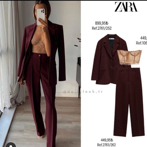 New With Tag Zara Blazer. Same Color As Picture School Awards Ceremony Outfit, Burgundy Suit Women, Real Estate Agent Attire Women, Burgundy Blazer Outfit, Winter Professional Outfits, Burgundy Outfit, Professional Outfits Women, Business Outfits Women, Stylish Work Attire