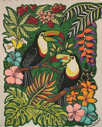 Flora Fauna Drawing, Flora And Fauna Drawings, Fauna Painting, Flora And Fauna Art, Flora And Fauna Drawing, Jungle Drawing, Jungle Animal Art, Theme Carnaval, Jungle Painting