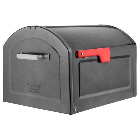 Architectural Mailboxes Centennial Metallic Pewter with Red Flag Large Capacity Post Mount Mailbox - 950020P - The Home Depot Mailbox House, Mailbox Sign, Stone Mailbox, Mail Box Ideas, Large Mailbox, Steel Mailbox, Architectural Mailboxes, Vintage Mail, Newspaper Holder