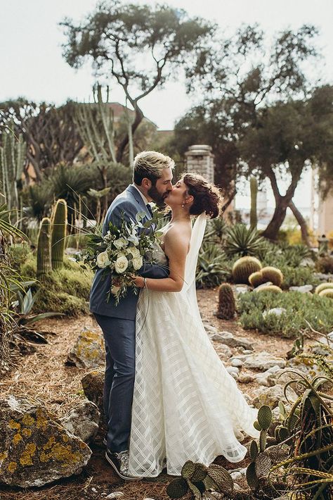 Gibraltar Botanic Gardens Elopement Wedding Dress With Green, Gibraltar Wedding, Alps Wedding, Wtoo Wedding Dress, Wedding In Spain, Fairy Lights Wedding, Destination Wedding Welcome Bag, Mediterranean Wedding, Amanda Wakeley