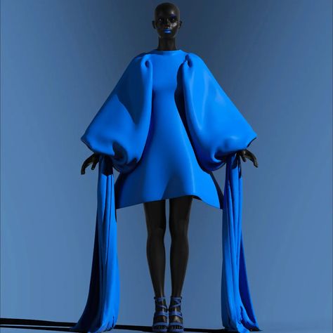 Unconventional shapes and daring silhouettes, pushing the boundaries of what's fashionable - Blue #pushingthelimits #breakingboundaries #3dfashion #3dclothingdesign Unconventional Fashion, Interesting Fashion, Sculptural Fashion, Fashion Creator, Conceptual Fashion, Fashion Silhouette, Digital Fashion, 3d Fashion, Weird Fashion