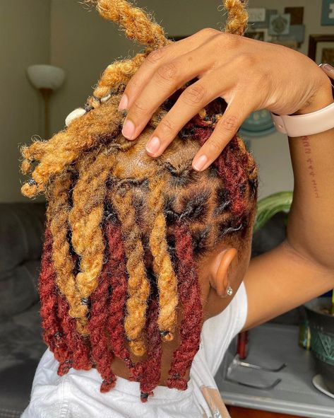 Peekaboo Locs, Locs Brown, Loc Colors, Dyed Dreads, Dreadlocks Hair Care, Loc Ideas, Dread Styles, Fine Studs, Dyed Hair Men