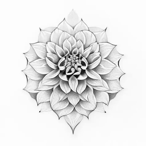 Dahlia Geometric Tattoo, Dahlia Mandala Tattoo, Black Dahlia Tattoo Design, Dahlia Tattoo Meaning, Daliah Flower Tattoos, Delilah Flower Tattoo, Dalia Flower Tattoo, Delilah Tattoo, Dahlia Tattoo Design