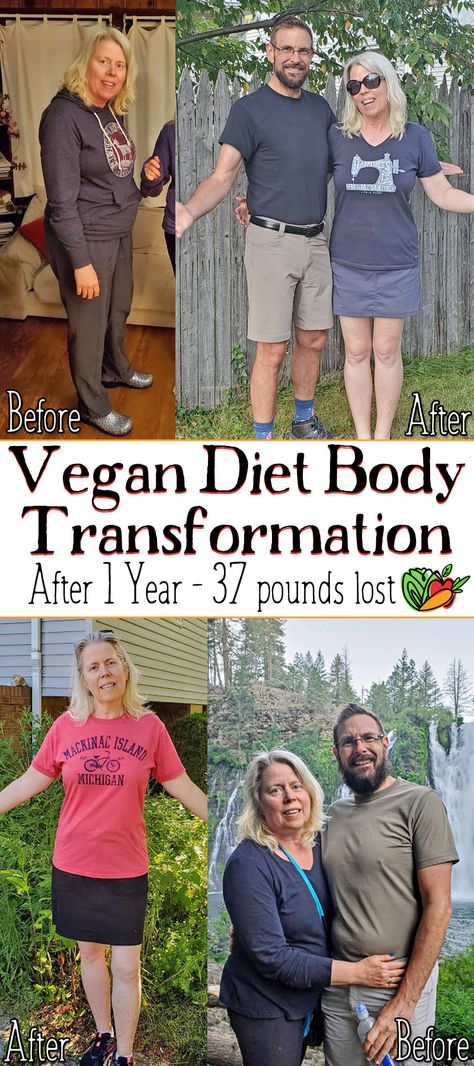 Check out our Plant-Based Diet Transformation. Switching to a healthy vegan diet helped us each lose 35 pounds. See our before & after photos Vegan Keto Before And After, Plant Based Transformation, Hclf Vegan Before And After, Vegan Transformation Before After, Wfpb Diet Before And After, Vegan Diet Before And After, Plant Based Before And After, Vegan Before And After Photos, Vegan Before And After