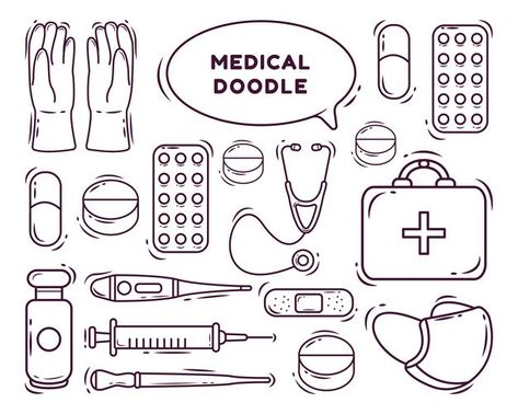 Kawaii Medical, Medical Cartoon, Cartoon Doodle, Doodle Style, Doodle Coloring, Premium Vector, Graphic Resources, Hand Drawn, Doodles