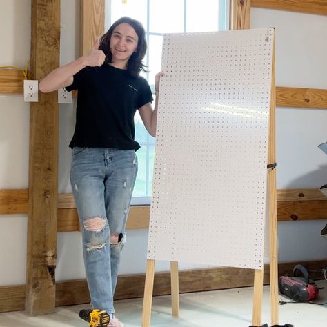 The folding pegboard easel that I take to my pop-up markets is my biggest revenue-generating display, and it's SO easy to make! Here's a tutorial. How To Make A Display Board, Folding Pegboard Display Diy, Small Pegboard Ideas, Pegboard Easel, Diy Sticker Display, Candle Shop Display, Hang Pegboard, Booth Display Ideas Diy, Diy Peg Board