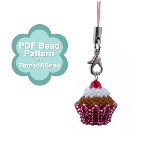 3d Cupcake, Pink Mobile, Miyuki Beads Pattern, Cupcake Wrapper, Herringbone Stitch, Beaded Keychain, Swarovski Beads, Phone Charms, Bead Pattern