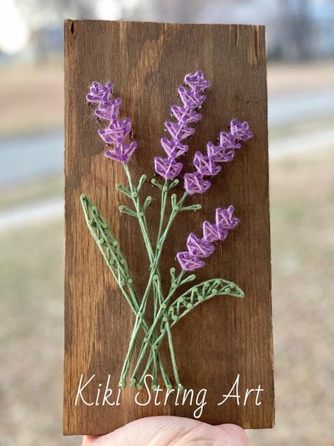 Flower lavender string art bathroom lavender wall decor nail | Etsy Mail String Art, Lavender Wall Decor, فن الرسم بالمسامير, Sign Flowers, Country Cupboard, Lavender Wall, Nail String, String Art Templates, String Wall Art