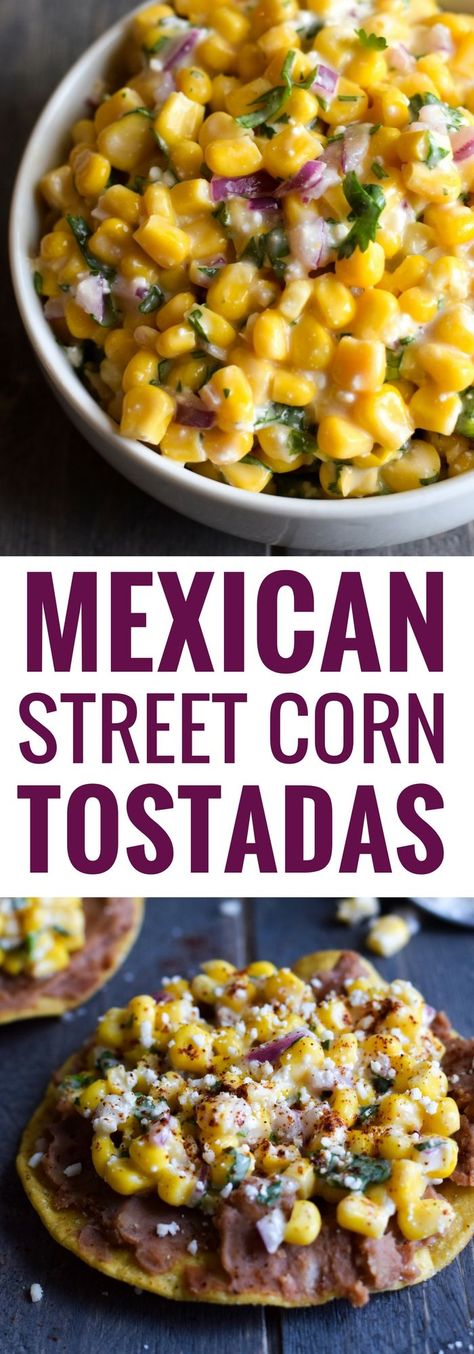 Ready in only 15 minutes, these Mexican Street Corn Tostadas made with canned corn, cotija cheese and chopped cilantro make for an easy lunch or quick dinner that's also gluten free and vegetarian. Corn Cotija, Corn Tostadas, Mexican Street Corn, Cotija Cheese, Street Corn, Mexican Street, Canned Corn, Vegetarian Dinners, Think Food