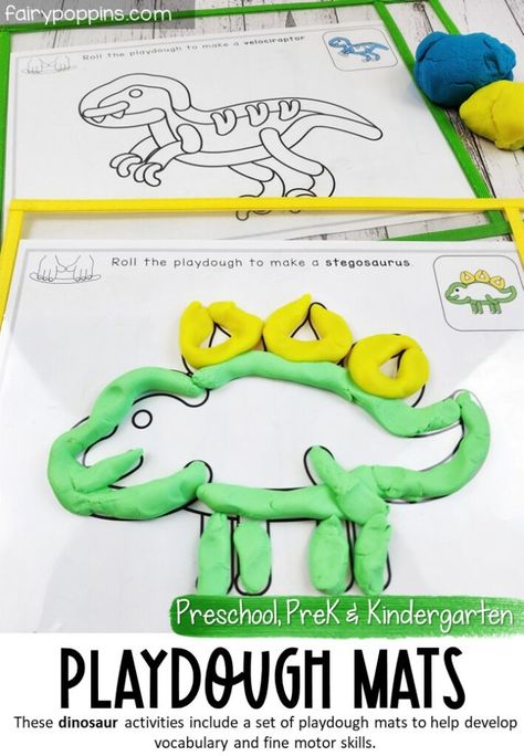 Dinosaur Playdough Mats Fine Motor Activities Dinosaur Inquiry Kindergarten, Dinosaur Kindergarten Activities, Dinosaur Activities Kindergarten, Dinosaurs Prek, Dinosaur Playdough Mats, Dinosaur Learning Activities, Preschool Dinosaur Activities, Dinosaur Preschool Activities, Dinosaur Playdough