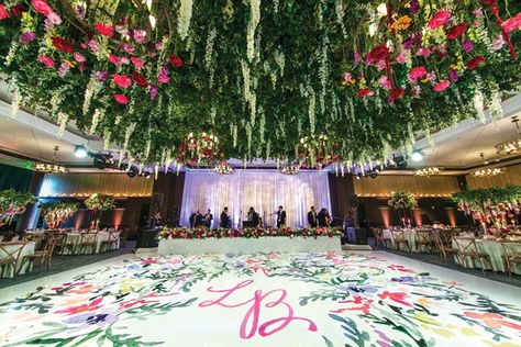 Tall Flower Arrangements, Wedding Dance Floor, Inside Weddings, Dance Floor Wedding, Floral Chandelier, Reception Centerpieces, Wedding Inside, Floral Event Design, Wedding Palette