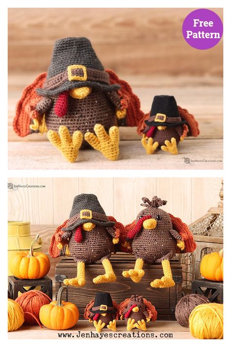 Turkey Gnome and Turkey Friend Amigurumi Free Crochet Pattern Crochet Pilgrim Gnome, November Crochet Patterns, Thanksgiving Gnome Crochet Pattern, Crochet Thanksgiving Gnomes Free Pattern, Free Crochet Turkey Pattern, Crochet Cornucopia Free Pattern, Turkey Crochet Pattern Free, Crochet Scarecrow Pattern Free, Crochet Thanksgiving Patterns Free