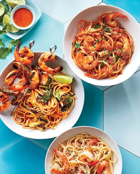 Easy Mediterranean Meals | MyRecipes Easy Shrimp Pasta Recipes, Shrimp Satay, Sauteed Shrimp Recipe, Pasta And Shrimp, Salmon Rub, Fried Flounder, Baja Sauce, Easy Shrimp Pasta, Shrimp Pasta Recipes Easy