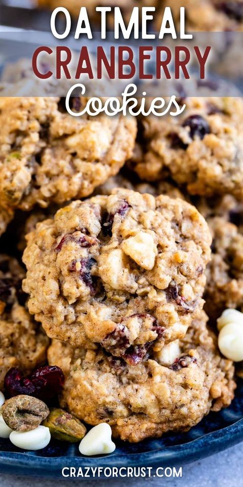 Oatmeal Cookies Soft, Oatmeal Cranberry Cookies Recipe, Homemade Oatmeal Cookies, Cookies With White Chocolate Chips, Oatmeal Dessert, Cranberry Cookies Recipes, Oatmeal Cranberry Cookies, Crazy For Crust, Homemade Oatmeal