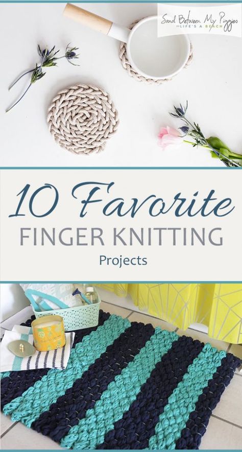 10 Favorite Finger Knitting Projects | Sand Between My Piggies- Beach Vacations and Travel - all things Beach Diy Finger Knitting, Finger Knitting Projects, Finger Crochet, Easy Knitting Projects, Finger Knitting, Beach Vacations, Arm Knitting, Yarn Projects, Diy Knitting