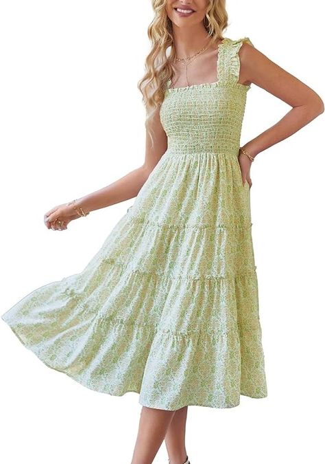 BTFBM Womens Summer Boho Smocked Beach Dresses Sleeveless Shoulder Strap Floral Flowy Tiered Party Midi Casual Sundress at Amazon Women’s Clothing store Beach Midi Dress, Casual Sundress, Summer Boho, Boho Summer, Amazon Women, Beach Dresses, Summer Women, Sundress, Clothing Store