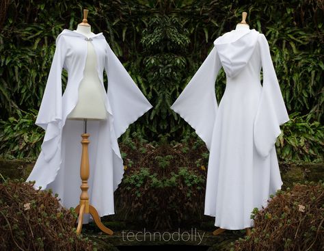 Hooded White Dress, White Sleeves, White Robes Fantasy Aesthetic, White Witch Outfit, Long White Coat, White Cloak, Wedding Coat, Clothing Design Sketches, Dress Design Sketches