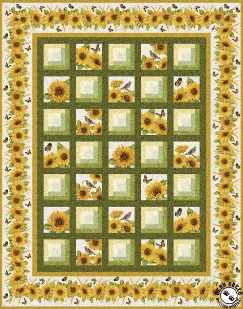 Accent on Sunflowers Free Quilt Pattern Sunflower Quilt Pattern, Free Quilt Patterns Printables, Sunflower Quilt, Free Quilt Tutorials, Big Block Quilts, Sunflower Quilts, Quilt Block Patterns Free, Quilt Square Patterns, Quilt Sewing Patterns