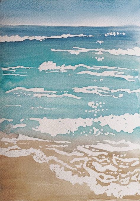 Water Themed Art, Akvarel Illustration, Watercolor Wave, Beach Art Painting, Watercolor Water, Watercolor Paintings For Beginners, Watercolor Ocean, Beach Watercolor, Art Watercolor Painting