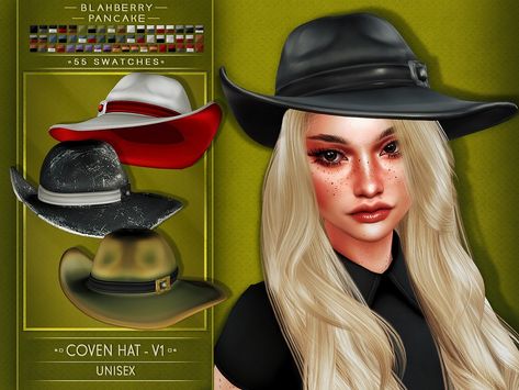 Now available for everyone!    ○● Download @simsdom ●○   ↓↓↓↓↓↓↓↓↓↓↓↓↓↓    - Coven Hat V1-  - Coven Hat V2-  - Coven Hat V3-  - Coven Hat V4-  - Coven Hat V5- Sims 4 Cc Hats, Sims 4 Girl Cc, Blahberry Pancake, Sims 4 Girl, Vampire Empire, Sims Fashion, Cc Hats, Sims 4 Cas Mods, Mesh Hat