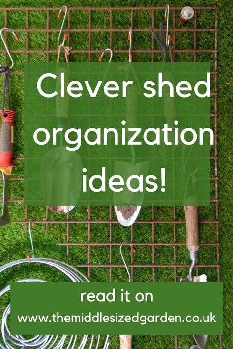 How To Hang Garden Tools, Potting Shed Storage, Hanging Tools In Shed, Shed Roof Storage Ideas, Inside A Garden Shed, Shed Storage Hacks, Gardening Shed Organization, Potting Shed Organization Ideas, Garden Shed Storage Ideas Organisation