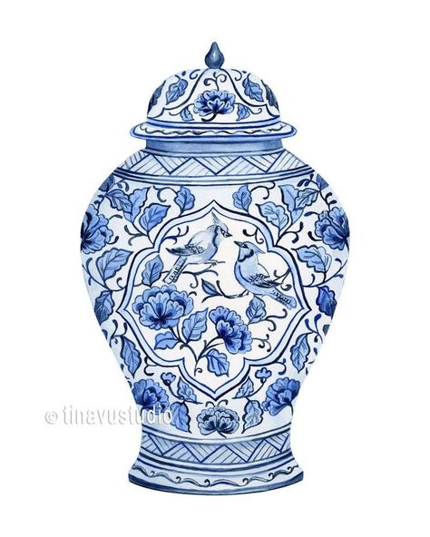 Jamaica Design, Pottery Drawing, Blue Pottery Designs, Asian Princess, Blue Blanc, Chinoiserie Decor, Chinoiserie Art, Chinoiserie Vase, Chinoiserie Decorating