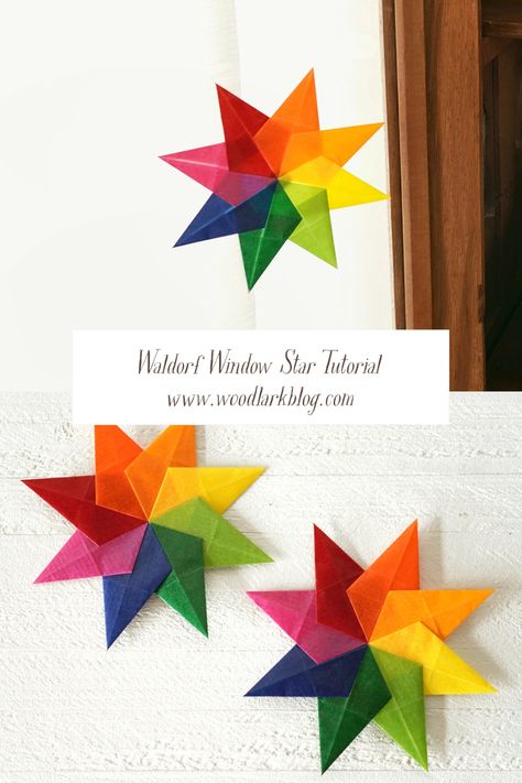 Waldorf Window Star Tutorial – Woodlark Blog – Woodlark Blog Waldorf Star Tutorial, Waldorf Stars, Woodlark Blog, Window Transparency, Window Stars, Folded Paper Stars, Magical Spaces, Diy Kite, Flowers Paper Craft