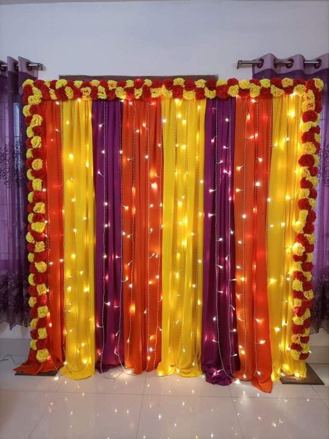 Haldi Ceremony Setup At Home, Haldi Baground, Mehandi Home Decoration, Mehndi Setup Decor At Home, Mahendi Decoration At Home, Haldi Backdrop At Home, Haldi Ceremony Background, Bangle Ceremony Decoration At Home, Dholki Setup