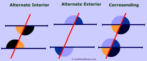 Parallel Lines, a Transversal and the angles formed. Corresponding, alternate exterior, same side interior... Alternate Interior Angles, Math Art Projects, Angles Math, Alternate Angles, Exterior Angles, Types Of Angles, Angle Pictures, Report Card Comments, Math Charts