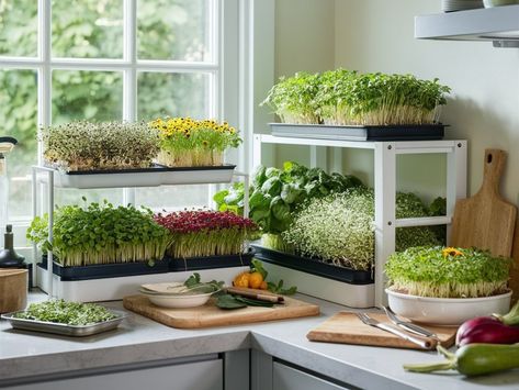 How to Grow Microgreens Indoors: A Beginner's Tutorial Microgreens Growing Indoor, Micro Gardening, How To Grow Microgreens, Grow Microgreens, Biodegradable Confetti, Growing Microgreens, Indoor Herb Garden, Herbs Indoors, Green Business