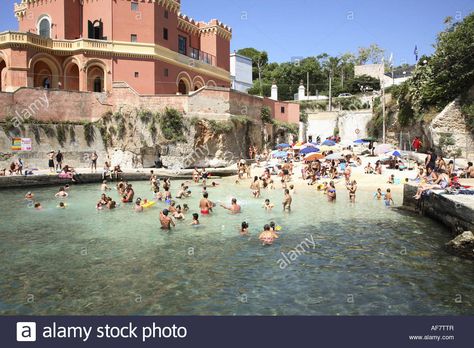 Santa Maria di Leuca, Puglia, Italy, people on the beach having a bath during the summer season Stock Photo Puglia Italy, Summer Season, Santa Maria, Puglia, Italy Travel, Dolores Park, Bath, Stock Images, Italy