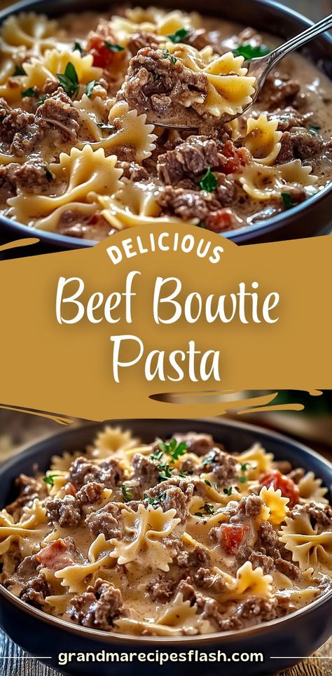 This Creamy Beef and Bowtie Pasta combines hearty ground beef, tender bowtie pasta, and a creamy, cheesy sauce for a satisfying and comforting meal. Perfect for busy weeknights, it’s rich in flavor and easy to prepare! Pasta And Ground Beef Recipes, Bowtie Pasta Recipes, Pasta And Ground Beef, Easy Hamburger Casserole, Bow Tie Pasta Recipe, Crockpot Pasta Recipes, Crockpot Pasta, Creamy Pasta Recipes, Bowtie Pasta