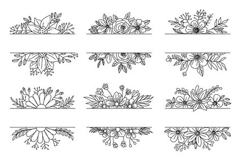 Embroidery Patterns Border, Floral Border Tattoo, Floral Banner Design, Floral Line Design, Flower And Leaf Design, Border Flower Designs Drawing, Floral Border Design Pattern, Floral Frame Tattoo, Floral Border Design Frames