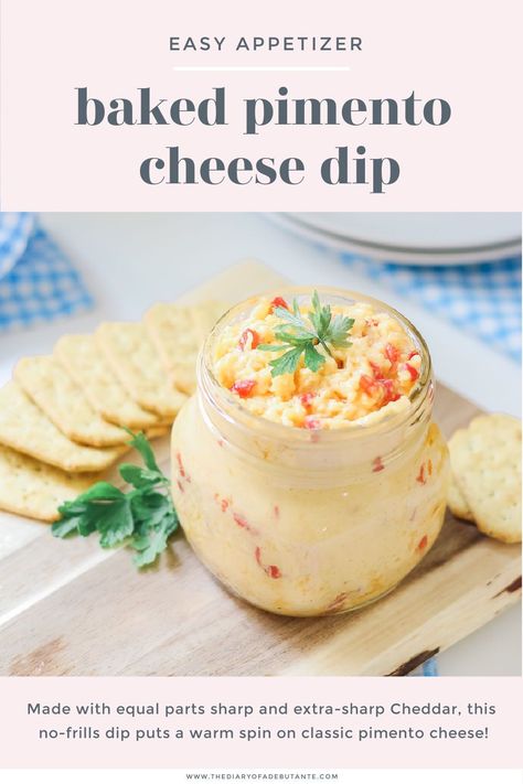 Looking for ultra easy tailgating recipes for a crowd? This baked pimento cheese dip is perfect! The recipe is super simple and made only of the core ingredients of classic pimento cheese-- pimento, cheddar cheese, and mayo (no cream cheese or sour cream). Click through for the full pimento cheese dip recipe, along with dozens of other delicious Game Day recipes, on Diary of a Debutante! #pimentocheese #appetizers #tailgating #pimento #cheese #gameday Baked Pimento Cheese, Pimento Cheese Dip Recipe, Pimento Cheese Dip, Homemade Pimento Cheese, Recipes Southern, Cheese Dip Recipe, Southern Cooking Recipes, Cheese Dip Recipes, Tailgating Recipes