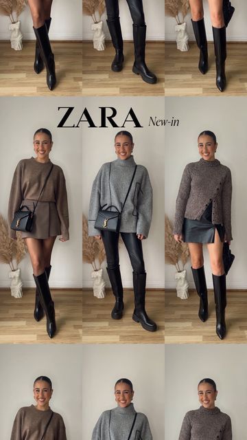 Zara Autumn Outfit, Zara Jumper, Zara Birthday Outfit, Zara Skort Outfit, Brown Jumper Outfit, Red Jumper Outfit, Black Skort Outfit, Jumper And Skirt, Brown Jumper