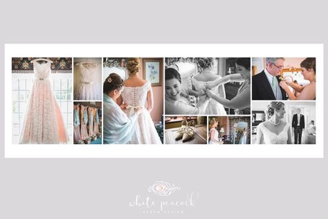 A flowing clean layout featuring a mix of shots of the bride getting ready and dress/accessories details. This bespoke wedding album design is a feature on my blog, head on over to the website to see the showcase Photo Album Design Layout, Wedding Photo Album Layout Templates, Wedding Photo Book Layout, Wedding Photo Album Layout Design, Wedding Album Magazine, Wedding Album Design Layout, Wedding Photos Album Design, Wedding Photo Album Layout, Album Design Layout