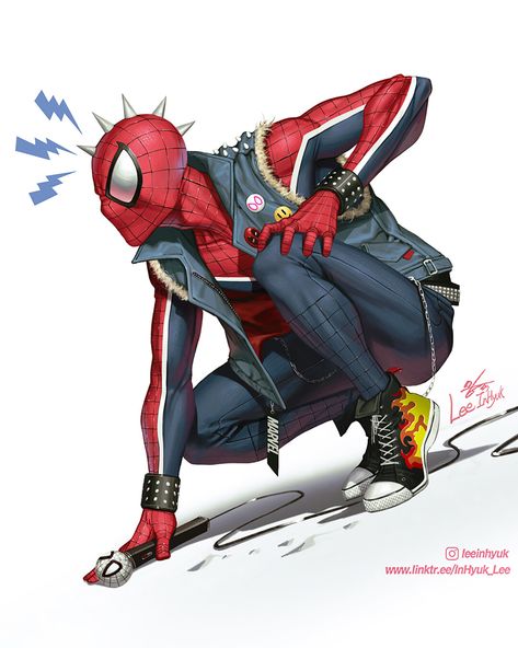 ArtStation - Spider-Punk Inhyuk Lee, Spiderman Tattoo, Punk Boy, Spider Punk, Foto Top, Naruto Sketch Drawing, Punk Design, Punk Art, Marvel Spiderman Art