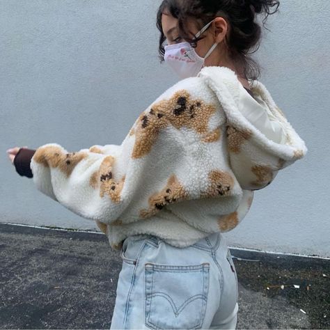 cute teddy bear hoodie Teddy Bear Pants, Jacket Aesthetic, Teddy Bear Hoodie, Teddy Bear Jacket, Inexpensive Clothes, Bear Jacket, Bear Hoodie, Hoodie Outfit, Oversized Jacket