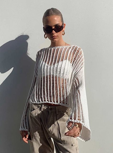 Mesh Stitch Crochet, Miniskirt Outfits Summer, Mesh Stitch, Stitch Crochet, Sweater White, Outerwear Outfit, Summer Fashion Trends, Loungewear Sets, Mode Inspo