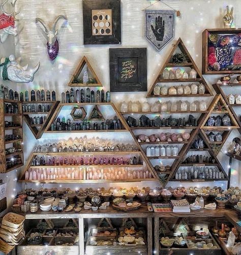 Crystal Collection Display, Witch Store, Metaphysical Store, Crystal Room, Crystals Store, Witch Shop, Crystal Shelves, Metaphysical Shop, Crystal Aesthetic