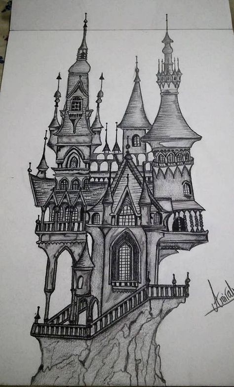 Realistic Castle Drawing, Castle Sketch Pencil, Fairytale Castle Drawing, Castle Drawing Sketches, Castles Drawing, Fantasy Castle Drawing, Castle Drawing Easy, Beautiful Scenery Drawing, Castle Sketch