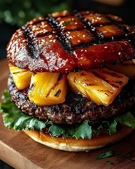 Juicy Hamburger Patties, Pineapple Burger, Juicy Hamburgers, Bbq Burger, Tangy Bbq Sauce, Pineapple Rings, Paige Halliwell, Fusion Restaurant, Fun Dinner