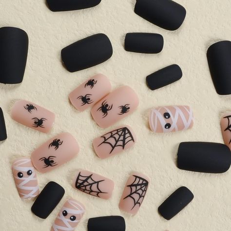 Short Fake Nails, Halloween Press On Nails, Halloween Acrylic Nails, Press On Nails Short, Fake Nails With Glue, Nails For Women, Pedicure Nail Art, Stick On Nails, Nails Short