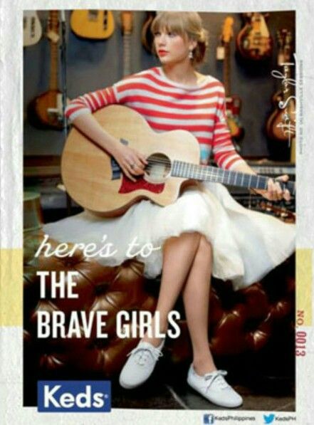 This is an example of testimonial propaganda. It is telling you that Taylor Swift, a celebrity, likes to wear Keds. It can also be seen as bandwagon because by saying, "here's to the brave girls," it can be seen as a way to say that the brave firls wear Keds and so should you. Taylor Swift Keds, Keds Style, Estilo Taylor Swift, All About Taylor Swift, Brave Girl, Sofia Carson, Lucy Hale, Taylor Swift 13, Taylor Swift Pictures