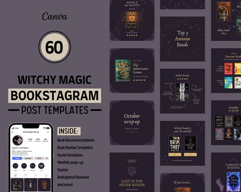 Bookstagram Post Templates | Instagram Post Templates | Halloween | Witchy | Editable Canva Templates https://etsy.me/3XtJrio #bookstagramtemplate #instagramtemplate #bookplanner #readingjournal #readingtracker #bookjournal #bookreview #bookofthemonth #bookreview Bookstagram Post Template, Bookstagram Ideas Posts, Halloween Fonts Alphabet, Bookstagram Templates, Bookstagram Aesthetic, Bookstagram Posts, Vintage Instagram, Halloween Fonts, Templates Instagram